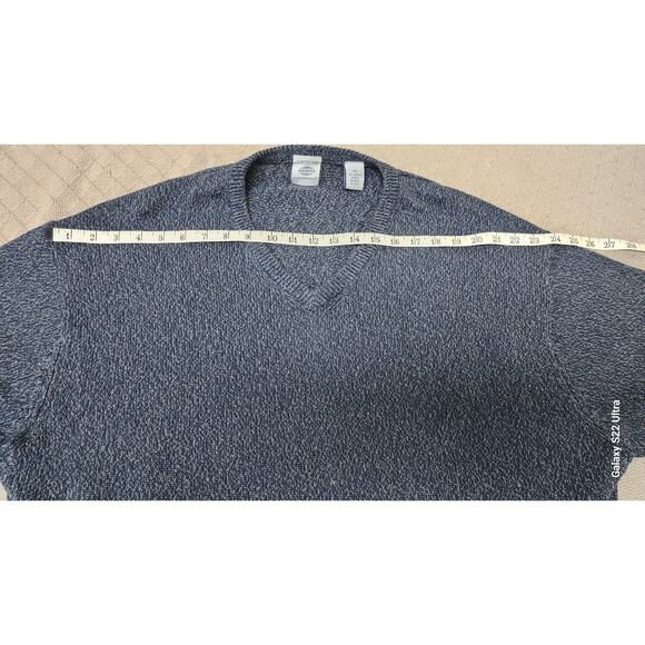 Latitude Vtg 90s Blue Brown Speckled Cotton Sweater Men XL Long Sleeve V- Neck - Picture 3 of 9